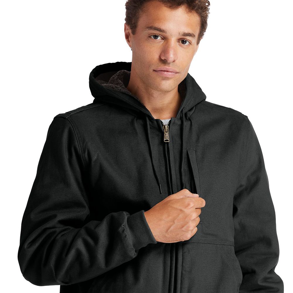 Timberland Mens Jackets PRO® Gritman Lined, Hooded Canvas - Black - India UY6789412